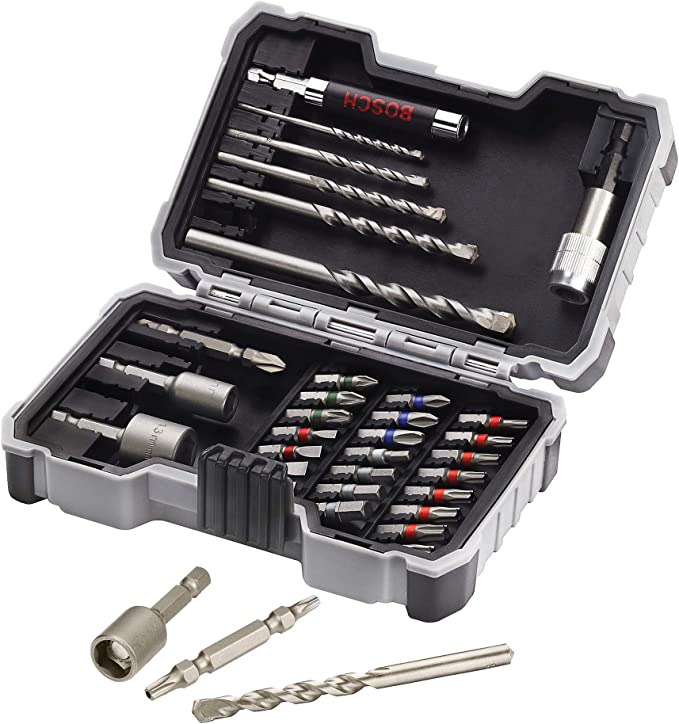 Bosch Professional 35-Piece Extra Hard Concrete Masonry Drill Bit and Screwdriver Bit Set (For Concrete/Masonry, 1/4 Inch Hexagonal Shank, Drill Driver Accessories, In Case)