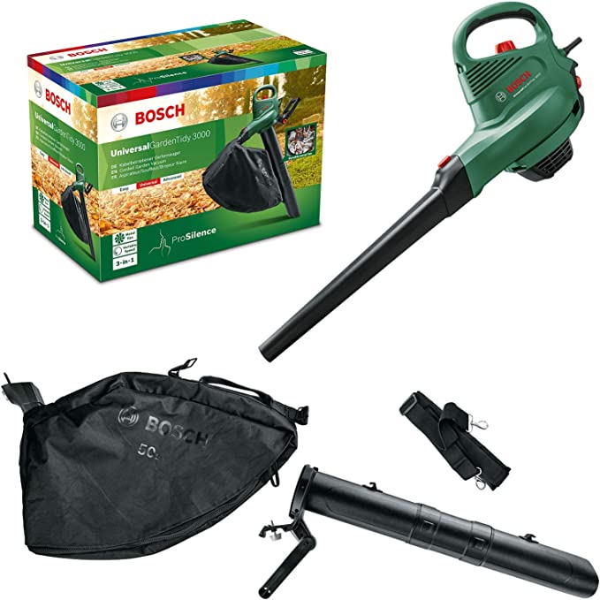 Bosch 2300 Watt Corded Electric Leaf Blower and Vacuum, Variable Speed, 50L Bag, Pro Silence (UniversalGardenTidy3000)