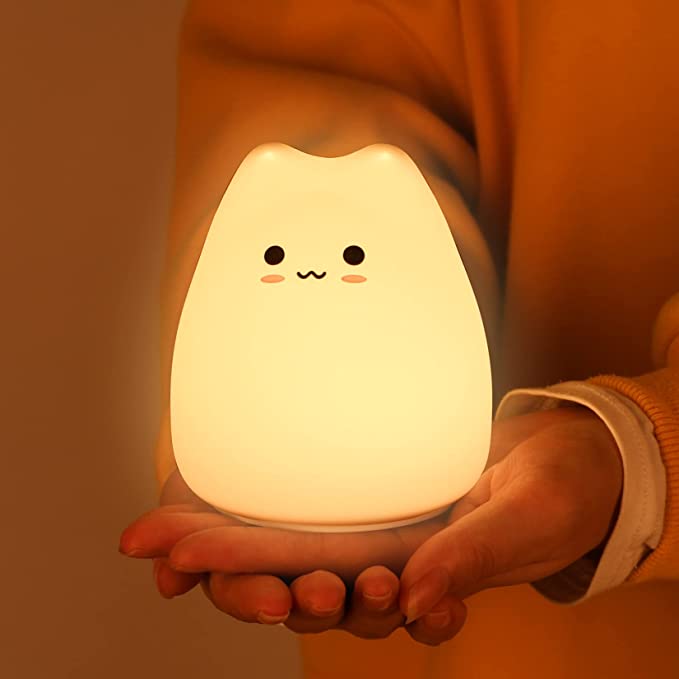 Kids Night Light, Cute Lamp for Bedroom, Birthday Gifts for Girls Baby, Nightlight for Children (Lovely Cat-Battery)