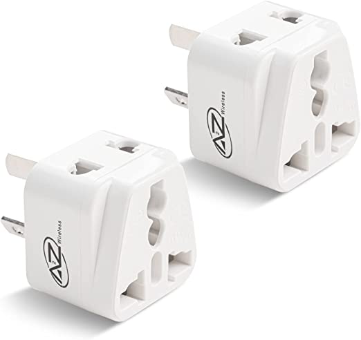 A2Z Travel Adapter with Type I Universal 3 Pin Safety Grounded Inputs Designed with Dual Ports for 3 Pin and 2 Pin Power Plug for International Use (US, UK, EU, JP, CN, to AU, NZ) (Pack of 2)