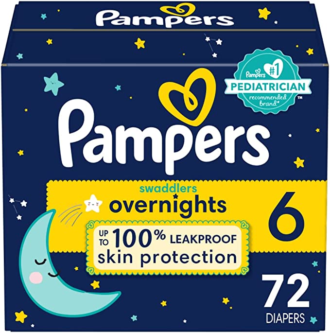Pampers Diapers Swaddlers Overnights Disposable Baby Diapers Enormous Pack Packaging May Vary, Size 6, 72 Count