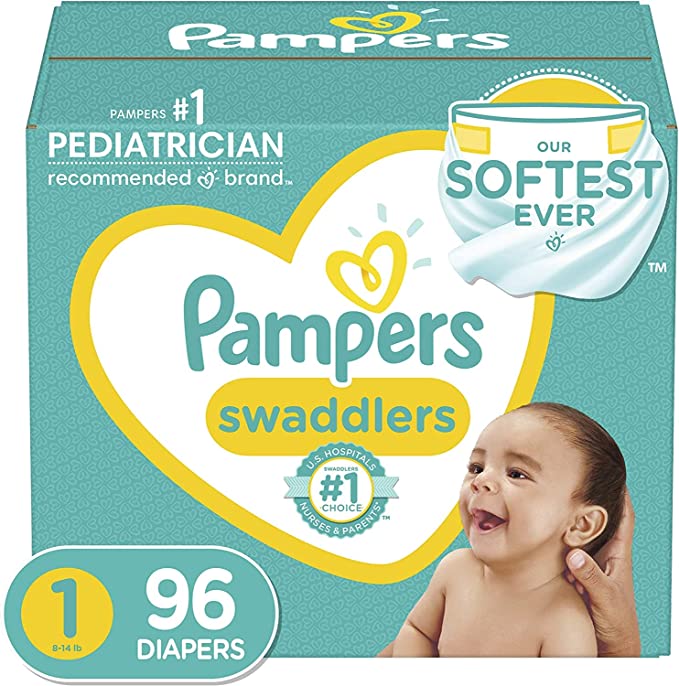 Diapers Newborn/Size 1 (8-14 lb), 96 Count - Pampers Swaddlers Disposable Baby Diapers, Super Pack (Packaging May Vary)
