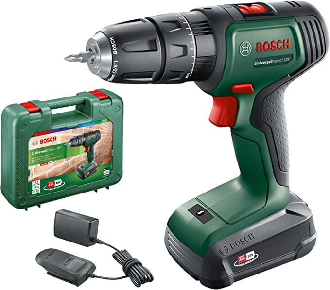 Bosch 18 V Cordless Impact Hammer Drill Driver Kit Including 1.5ah Battery, Charger & Case (UniversalImpact 18V)