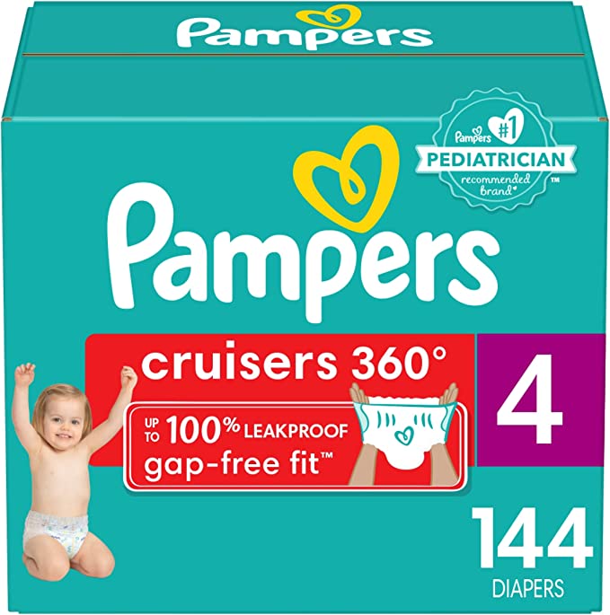 Diapers Size 4, 144 Count - Pampers Pull On Cruisers 360° Fit Disposable Baby Diapers with Stretchy Waistband, Packaging & Prints May Vary