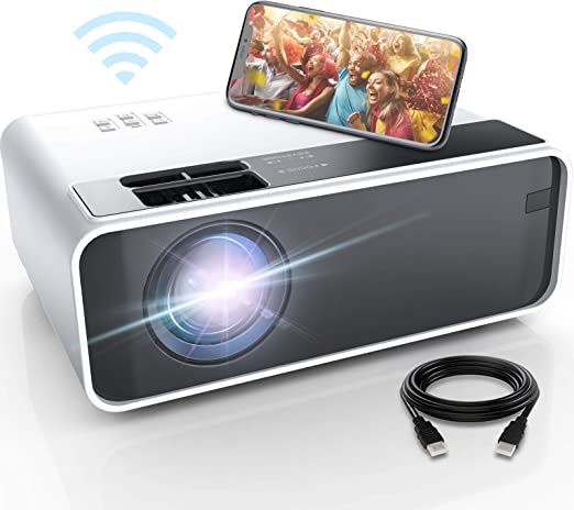 Mini Projector for iPhone, ELEPHAS WiFi Movie Projector with Synchronize Smartphone Screen, 1080P HD Portable Projector Supported 200" Screen, Compatible with Android/iOS/HDMI/USB/SD/VGA（White）