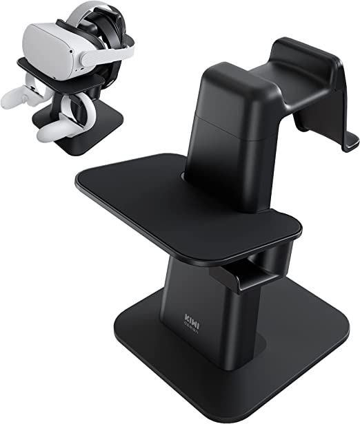 KIWI design Upgraded VR Stand for Quest 2 /Quest /Rift S/Valve Index /HP Reverb G2 VR Headset and Touch Controllers, VR Headset Stand and Controller Holder Mount Station (Black)