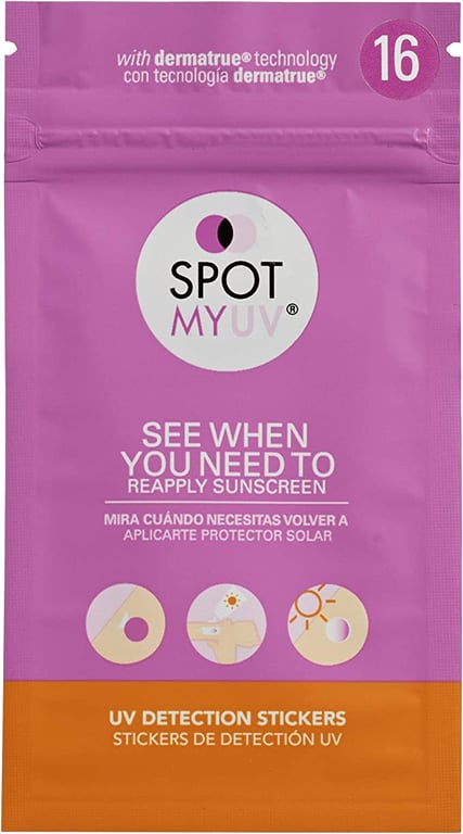 SPOTMYUV UV Detection Stickers for Sunscreen with Dermatrue Skin Mimicking Technology - 16 Count