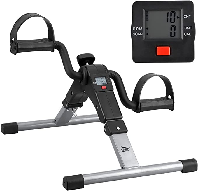 Uten Folding Pedal Exerciser, Mini Exercise Bike, Portable Foot Peddler Desk Bike for Leg and Arm Exercisers, Adjustable Sitting Workout with Electronic Display
