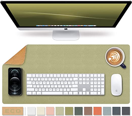 Large Natural Cork & Leather Desk Pad,eco Desk mat,Double-Sided Desk Protector ,Waterproof Keyboard pad ,Desk Mouse Pad for Office/Home/Gaming/Decor(Light Green,23.6"x 11.8" )