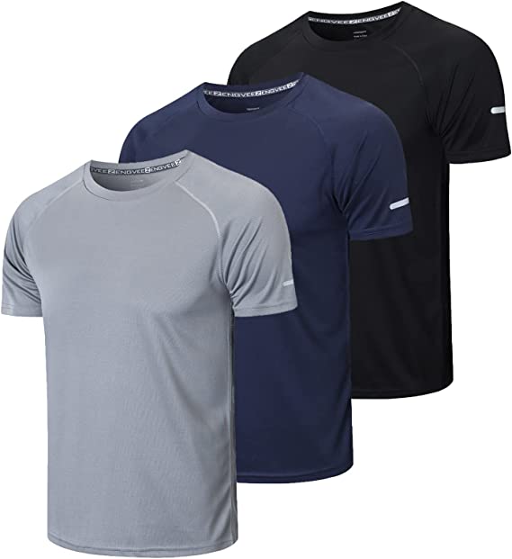 frueo 3 Pack Men's Workout Running Shirts Athletic Gym Tops Quick-Dry Moisture Wicking Anti-Odor Breathable Tee Crew Neck Short Sleeve T-Shirts Outdoor Sportswear