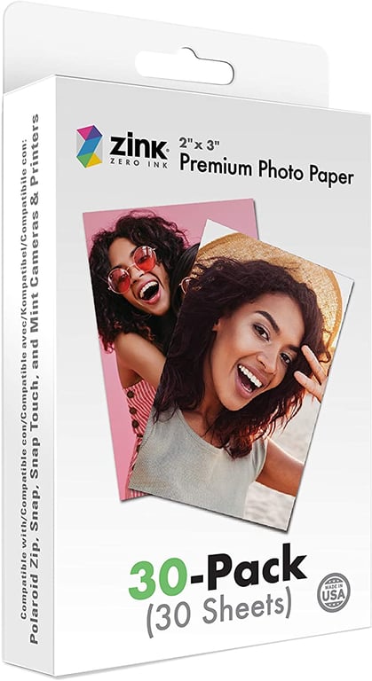 Zink 2"x3" Premium Instant Photo Paper (30 Pack) Compatible with Polaroid Snap, Snap Touch, Zip and Mint Cameras and Printers
