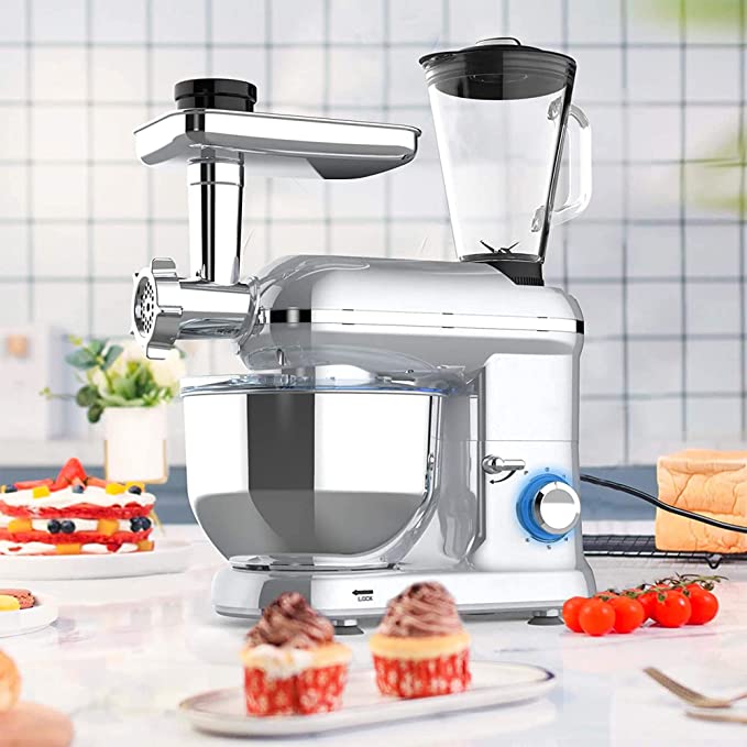 Stand Mixer, 5.5L 6-Speed Tilt-Head Food Processors, Electric Stand Mixer with Dough Hook, Wire Whip & Beater (Silver 55 * 23.5 * 35cm)