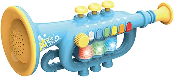 Kids Children Toy Musical Instrument Trumpet/Saxophone/Clarinet with Color Coded Keys for Boys and Girl Ages 3 and Up - Trumpet Blue