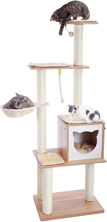 PAWZ Road 166.5cm Multi-Level Modern Cat Tree Sisal-Covered Scratching Post Luxury Cat Towers Furniture Large Condo, Soft Hammock