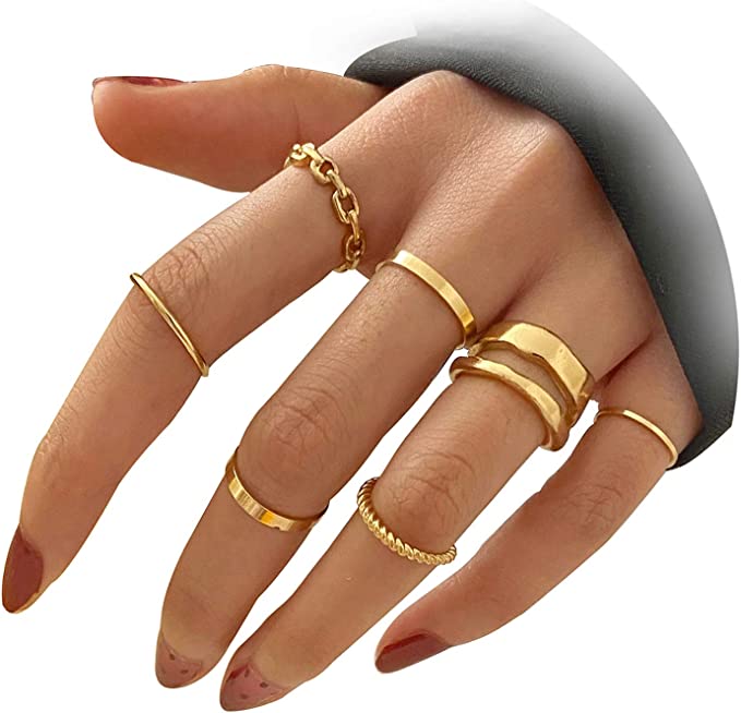 FAXHION Gold Knuckle Rings Set for Women Girls Snake Chain Stacking Ring Vintage BOHO Midi Rings SIze Mixed, Metal, No Gemstone