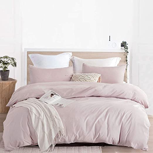 Pink Queen Quilt Cover Set 100% Microfiber - Soft and Breathable with Zipper Closure & Corner Ties(3pcs,Queen)