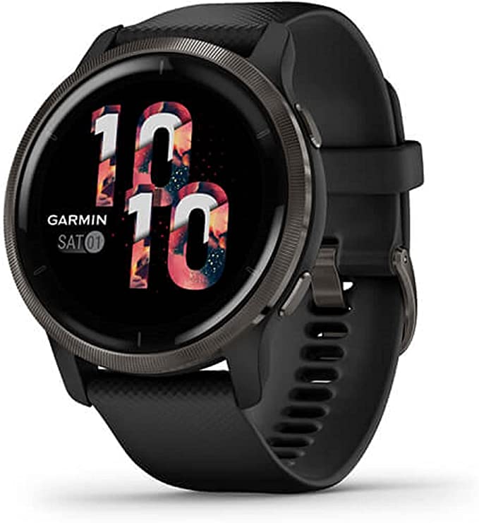 Garmin Venu 2, GPS Fitness Smartwatch, Slate Stainless Steel Bezel with Black Band