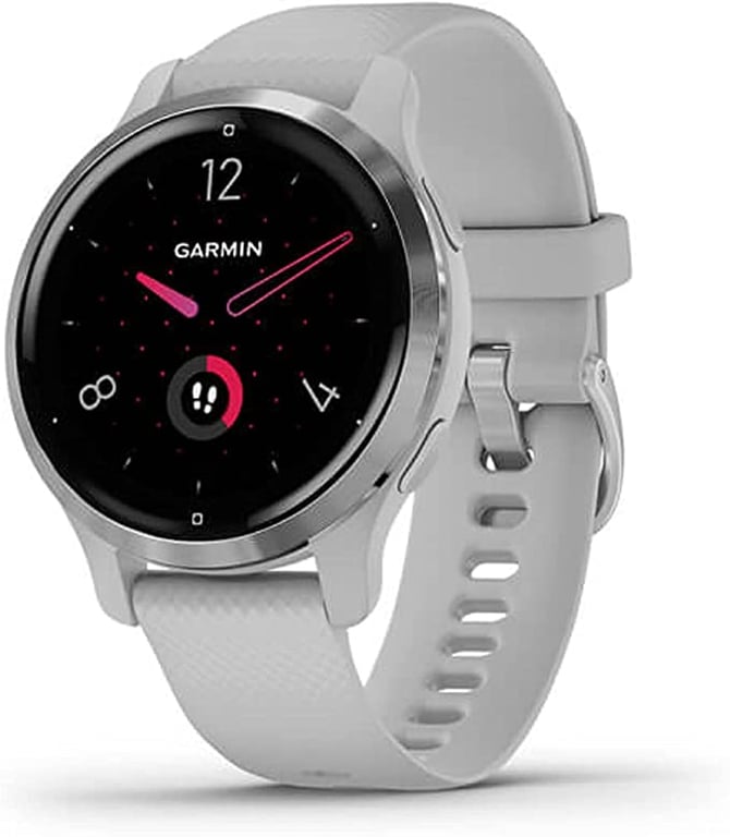 Garmin Venu 2S, GPS Fitness Smartwatch, Silver Stainless Steel Bezel with Mist Gray Band