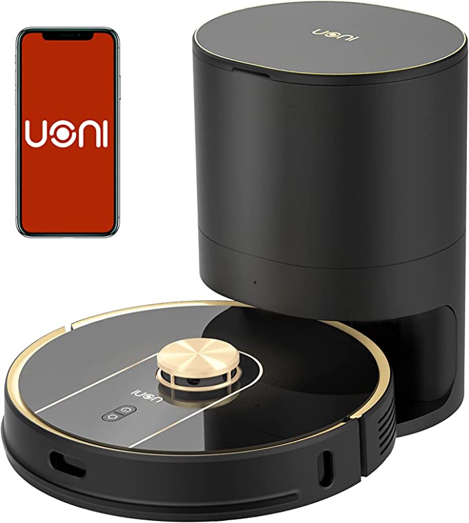 Uoni V980Plus Robot Vacuum Cleaner with Self-Emptying Dustbin - Lidar Navigation Robotic Vacuums Multi-Floor Mapping 2700Pa Strong Suction with No-Go Zones 190 Mins Runtime for Pet Hair