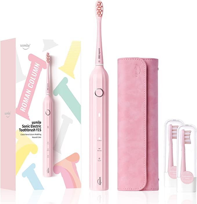 usmile Electric Toothbrush, USB Rechargeable Sonic Toothbrush for Adults with Smart Timer, Whitening Powered Toothbrush with Travel Case, One Charge Lasts for 6 Months, Y1S Pink