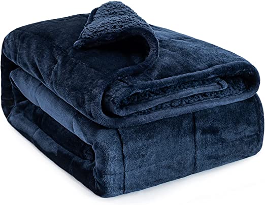 Anjee Sherpa Fleece Weighted Blanket for Anxiety Adult, Double-Sided Super Soft Fleece and Cosy Plush Sherpa Heavy Blanket, Queen Size 15 lbs Fuzzy Warm Throw Blanket,60 x 80 Inches Navy Blue