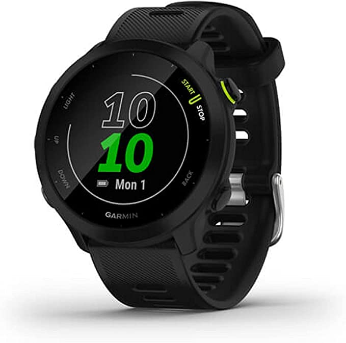 Garmin Forerunner 55, Featuring Daily Suggested Workouts, PacePro, Race Predictor, Safety Tracking Features and more, Black (010-02562-00)