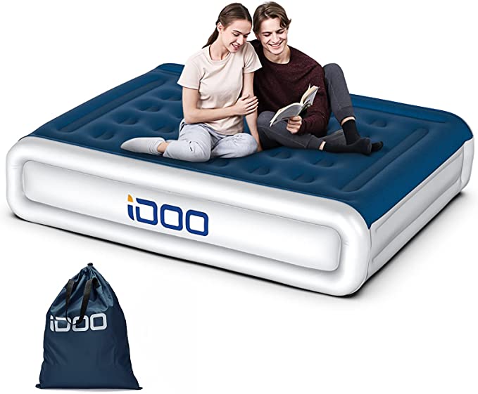 iDOO Queen Size Air Mattress, Inflatable Air Bed with Built-in Pump, 2 Mins Fast Blow up, Easy to Store, Suit for Home Camping, 203*153*46cm, 295kg MAX Support