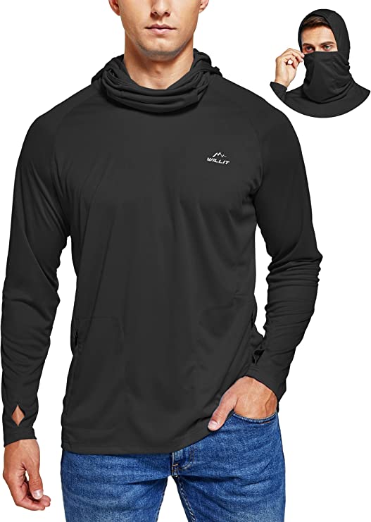 Willit Men's UPF 50+ Sun Protection Hoodie Shirt Long Sleeve SPF Fishing Hiking UV Shirt with Face Mask Lightweight