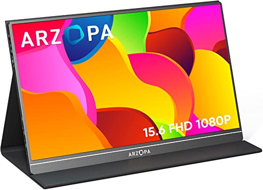 Portable Monitor, Arzopa 15.6'' 1080P FHD Laptop Monitor USB C HDMI Computer Display HDR Eye Care External Screen w/Smart Cover for PC Mac Phone Xbox Switch PS5