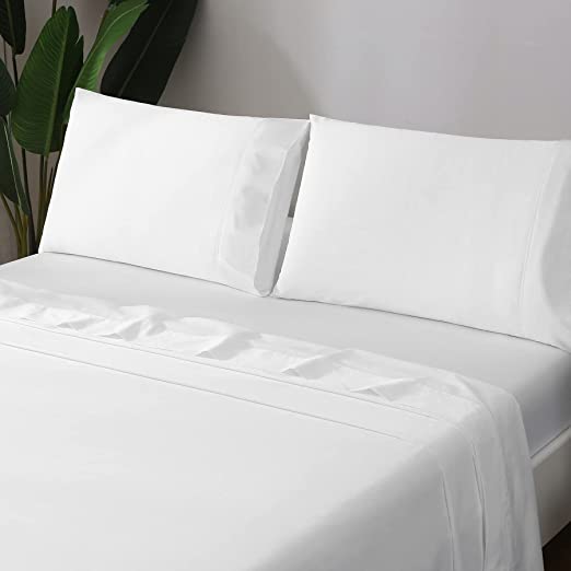 JustLINEN Bed Sheet Set 100% Luxury Cotton 500 Thread Count Double Sheet for Bed,Elasticized Deep Pocket Design Fitted Sheet,Wrinkle and Hypoallergenic-4 Piece (Double Size,White)