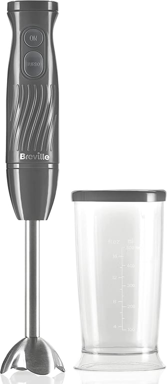 Breville Flow Hand Blender | Powerful 500W Stick Blender | 500ml Beaker with Storage Lid | Slate Grey [VHB187 ]