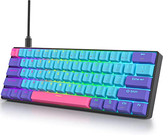 Guffercty kred GK61 60 Percent Keyboard Mechanical Red Switch Hot Swappable RGB Wired Gaming Keyboard with Backlit PBT Keycaps NKRO Type-C for PC Gamer (Gateron Optical Red, Joker), Joker, Gateron Optical Red