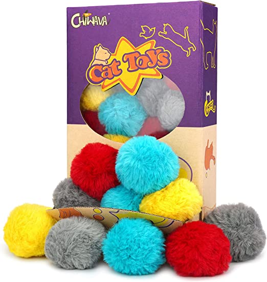 Chiwava 24PCS 1.8" Catnip Furry Cat Toys Ball Soft Pom Pom Balls Kitten Chase Quiet Play Assorted Color