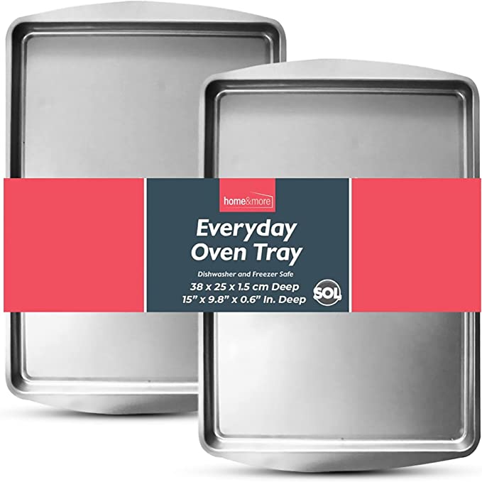 2pk SOL Everyday Large Oven Trays Set 38 x 25cm | Durable Flat Stainless Steel Baking Trays for Oven | Baking Sheets Pan Cooking Trays for Oven | Bakeware Tins and Trays | Baking Tins + SOL Notebook