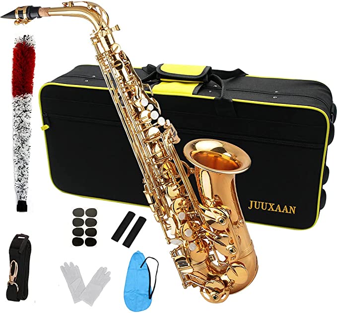 JUUXAAN Alto Saxophone Eb beginner Saxophone includes brush canvas suitcase glove whistle piece cork plaster wipe cloth neck strap and other accessories… (Popular)
