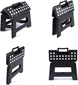 Plastic Folding Stool Step Portable Chair Store Flat Outdoor Camping Kids Adult Home-Black