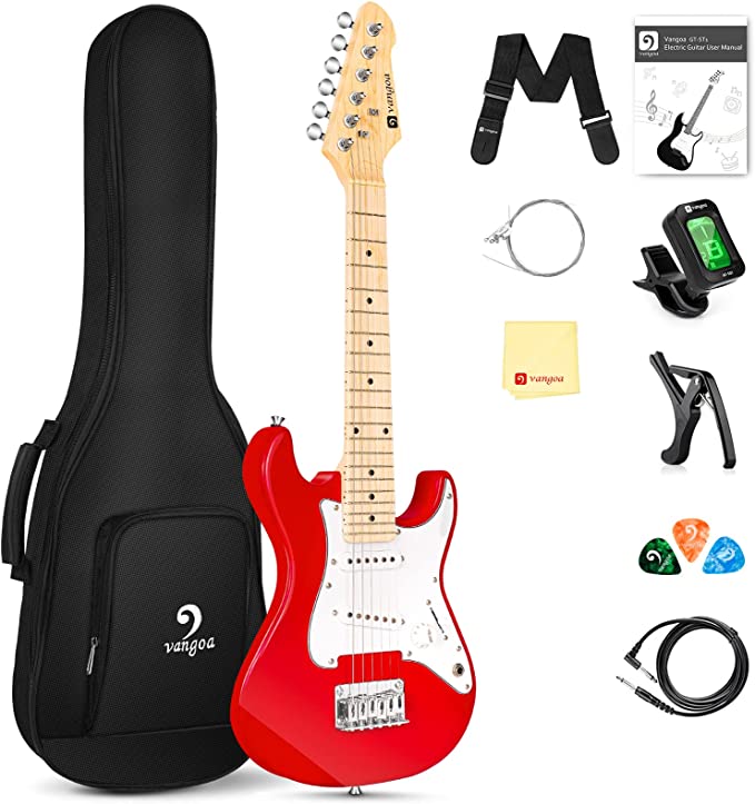 Vangoa 30 Inch Kids Electric Guitar Starter Kit for Beginners with Digital Tuner, Capo, Strap, String, Cable, Picks - Red