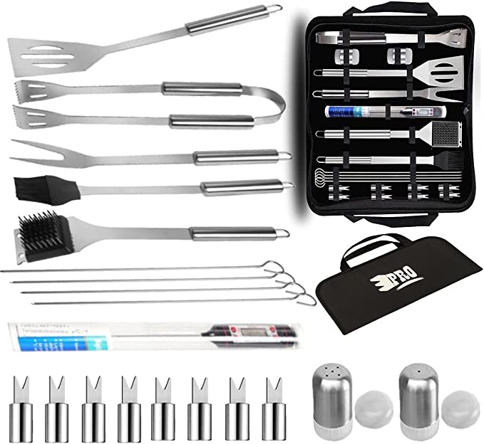 Stainless Steel BBQ Tool Set 21Pcs By EPRO | Barbecue Grill Tool Set For Indoor And Outdoor Cooking Needs With Carrying Bag | Stainless Steel BBQ Accessories With Storage Bag For Camping, Party and Picnic | BBQ Grill Utensils Perfect Gift For Men and Women