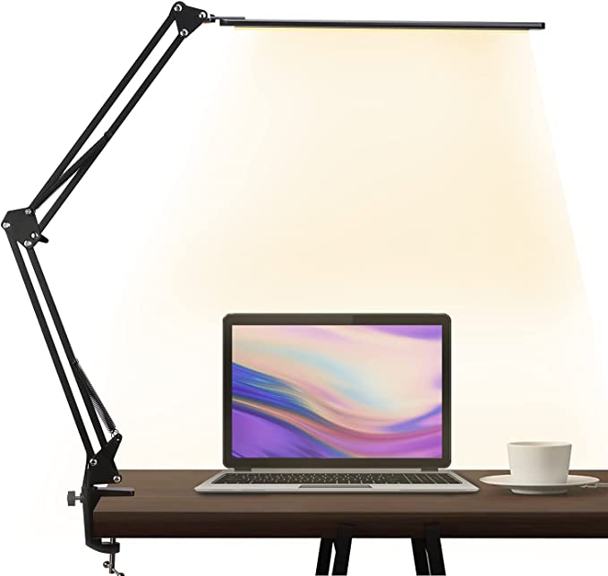 LED Desk Lamp,brightower Adjustable Swing Arm Table Lamp with Clamp,Eye-Caring Architect Desk Light,Dimmable Lamp for Home Office with USB,3 Lighting Modes with 10 Brightness Levels,12W