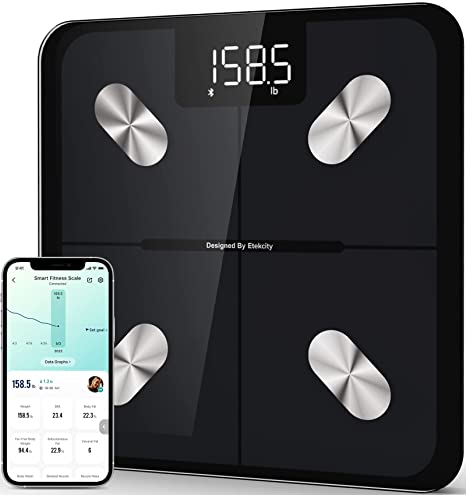 Etekcity Smart Scale for Body Weight, Accurate to 0.05lb (0.02kg) Digital Bathroom Weighing Machine for Fat Water Muscle BMI for People, Bluetooth Electronic Body Composition Monitors, 400lb