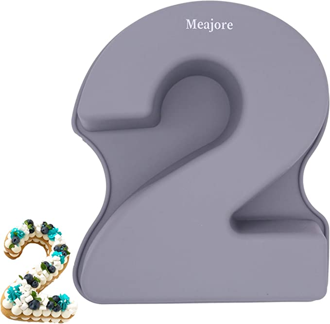 3D Large Number Cake Pan,Silicone Baking Letter Shape Novelty Cake Tins for Birthday Festival and Relationship Marry Anniversary Wedding Party,10 inch Number of 2
