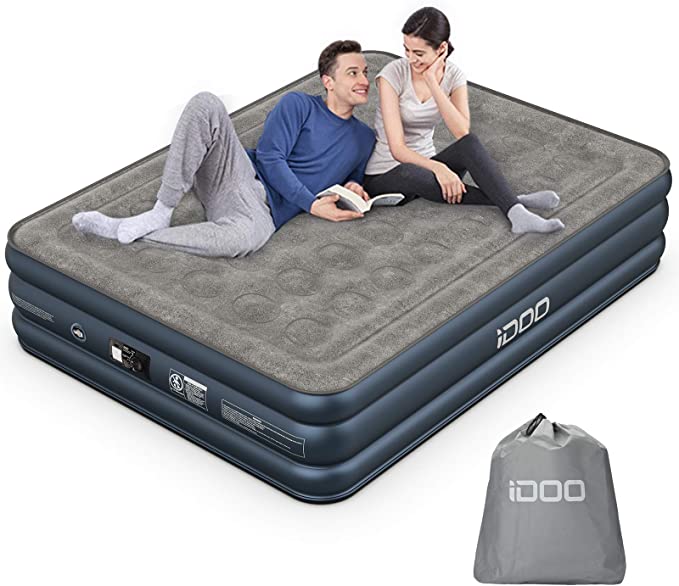 iDOO Queen Size Air Mattress, Inflatable Airbed with Built-in Pump, 3 Mins Quick Self-Inflation/Deflation, Comfortable Top Surface Blow Up Bed for Home Portable Camping Travel, 80x60x18in, 650lb MAX