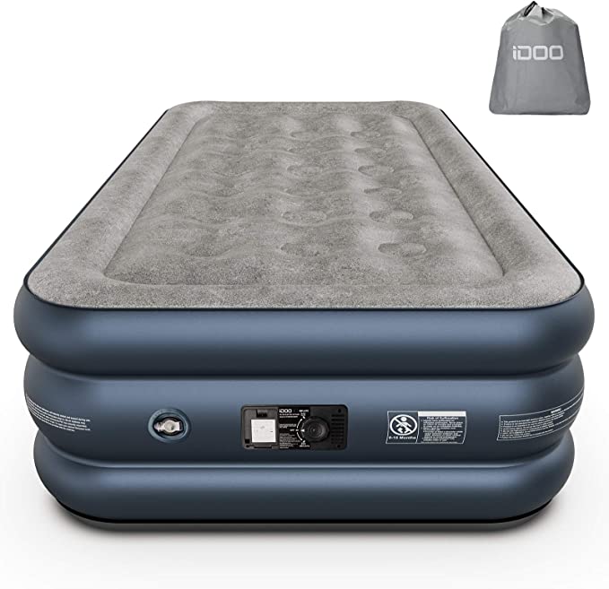 iDOO Single Size Air Mattress, Inflatable Airbed with Built-in Pump, 3 Mins Quick Self-Inflation/Deflation, Comfortable Top Surface Blow Up Bed for Home Portable Camping Travel, 75x39x18in, 550 lb MAX