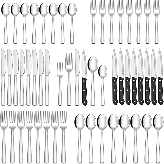 Hiware 36 Pcs Silverware Set with Steak Knives for 6, Food-grade Stainless Steel Flatware Cutlery Set, Elegant Utensil Tableware Sets, Includes Fork Knife Spoon, Mirror Polished, Dishwasher Safe