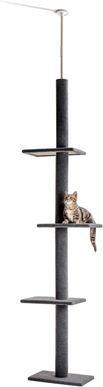 PAWZ Road Cat Tree Three Tier Floor-to-Ceiling Cat Climbing Tower, Cat Activity Center 9 Feet Dark Grey