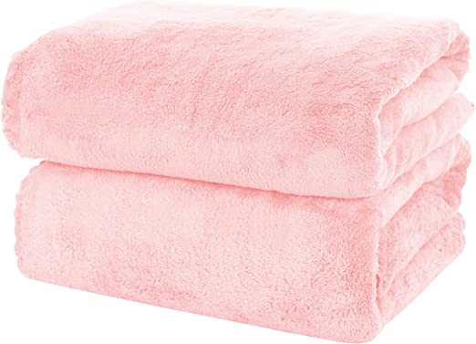 MOONQUEEN 2 Pack Premium Bath Towel Set - Quick Drying - Microfiber Coral Velvet Highly Absorbent Towels - Multipurpose Use as Bath Fitness, Bathroom, Shower, Sports, Yoga Towel (Pink)