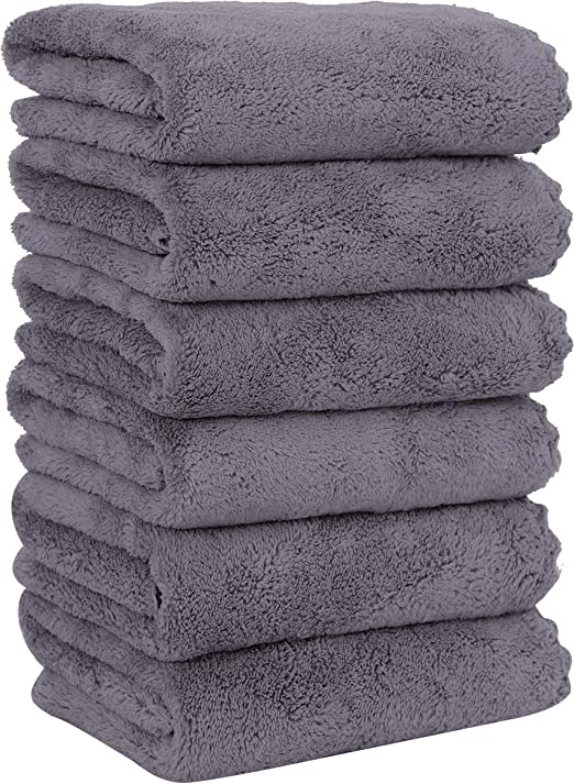 MOONQUEEN 6 Pack Premium Hand Towels - Quick Drying - Microfiber Coral Velvet Highly Absorbent Towels - Multipurpose Use as Hotel, Bathroom, Shower, Spa, Hand Towel 16 x 28 inches (Gray)