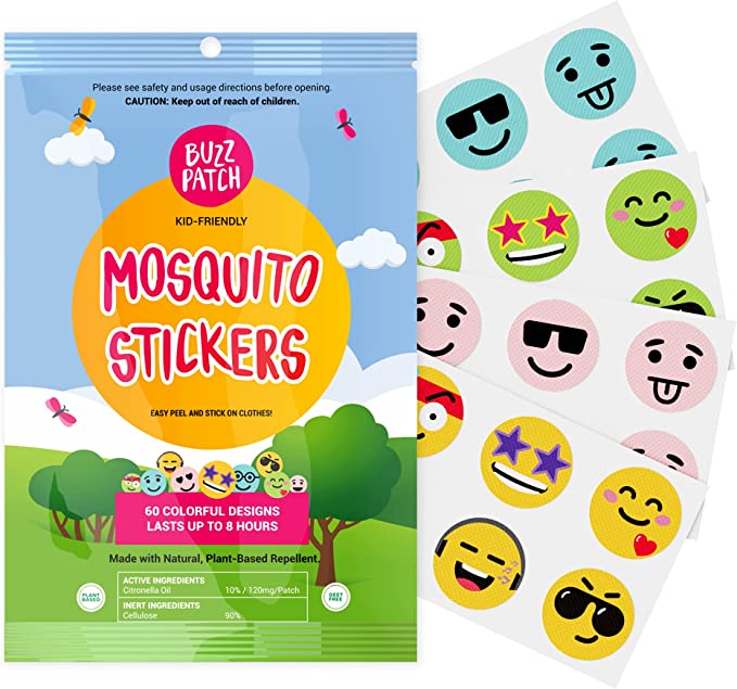 BuzzPatch Mosquito Patch Stickers for Kids (60 Pack) - All Natural, Plant Based Ingredients, Non-Toxic, DEET Free, Citronella Essential Oil Insect Patches, for Toddlers, Babies, Children (1)