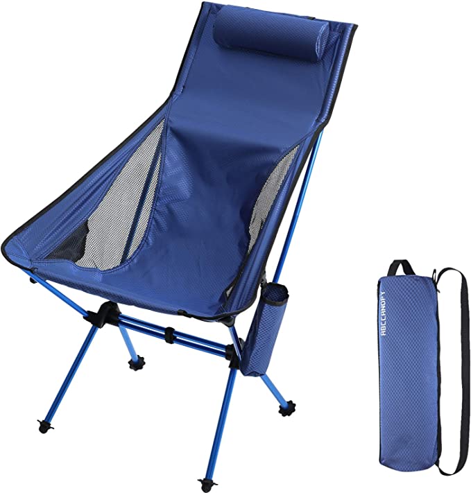 ABCCANOPY Ultralight High Back Folding Camping Chair with Headrest, Side Pocket & Carry Bag 330lbs Capacity for Outdoor Camping,Travel,Hiking (Royal Blue)