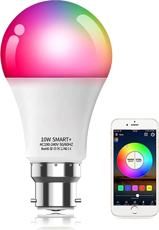 Vanance Smart Light Bulb, Works with Alexa Google Home, WiFi & Bluetooth Color Changing Led Light Bulb, B22 Bayonet A19 10W 800LM Dimmable Warm and Multicolor Smart Home Lighting, No Hub Required